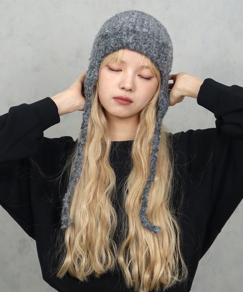 BARELY BLUE（ベアリーブルー）の「【 BARELY BLUE / ベアリーブルー 】 ミックスニット フライトキャップ（ニットキャップ/ビーニー・レディース・チャコールグレー/ブラウン/ライトグレー・FREE）」の17枚目の写真