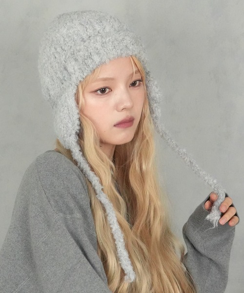 BARELY BLUE（ベアリーブルー）の「【 BARELY BLUE / ベアリーブルー 】 ミックスニット フライトキャップ（ニットキャップ/ビーニー・レディース・チャコールグレー/ブラウン/ライトグレー・FREE）」の16枚目の写真