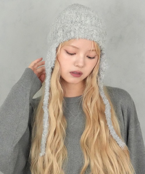 BARELY BLUE（ベアリーブルー）の「【 BARELY BLUE / ベアリーブルー 】 ミックスニット フライトキャップ（ニットキャップ/ビーニー・レディース・チャコールグレー/ブラウン/ライトグレー・FREE）」の15枚目の写真