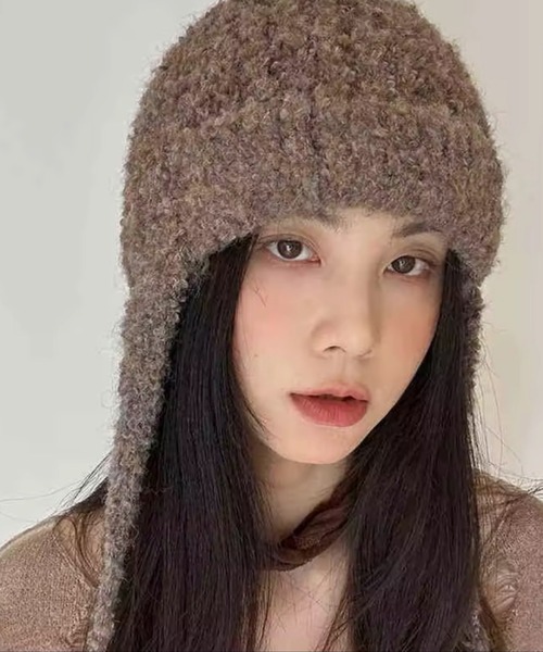 BARELY BLUE（ベアリーブルー）の「【 BARELY BLUE / ベアリーブルー 】 ミックスニット フライトキャップ（ニットキャップ/ビーニー・レディース・チャコールグレー/ブラウン/ライトグレー・FREE）」の13枚目の写真