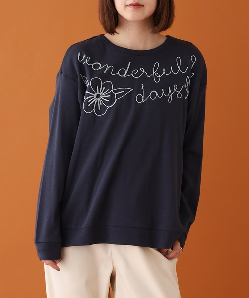Emago(イマゴ)の「EMAGO ロゴ刺繍切替えプルオーバー 長袖(Tシャツ/カットソー・レディース・モカ/ネイビー/グレー・FREE)」の8枚目の写真