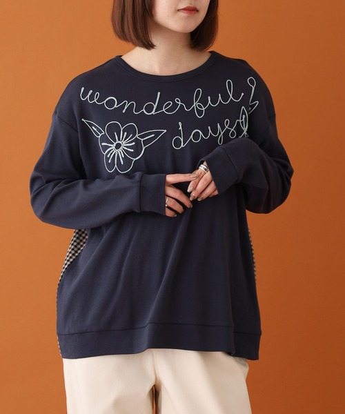 Emago(イマゴ)の「EMAGO ロゴ刺繍切替えプルオーバー 長袖(Tシャツ/カットソー・レディース・モカ/ネイビー/グレー・FREE)」の9枚目の写真
