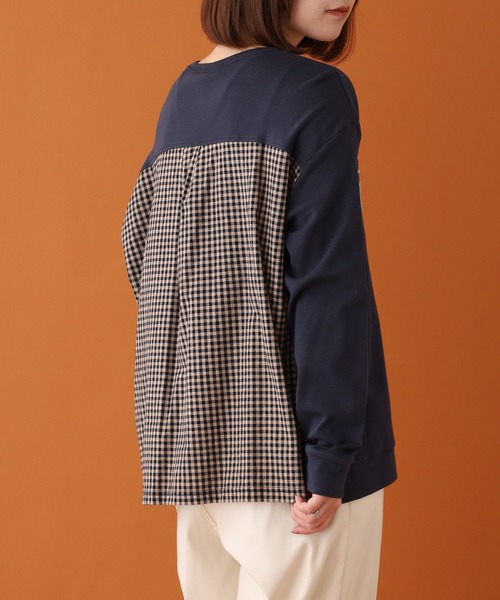 Emago(イマゴ)の「EMAGO ロゴ刺繍切替えプルオーバー 長袖(Tシャツ/カットソー・レディース・モカ/ネイビー/グレー・FREE)」の10枚目の写真