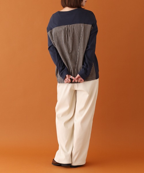 Emago(イマゴ)の「EMAGO ロゴ刺繍切替えプルオーバー 長袖(Tシャツ/カットソー・レディース・モカ/ネイビー/グレー・FREE)」の13枚目の写真