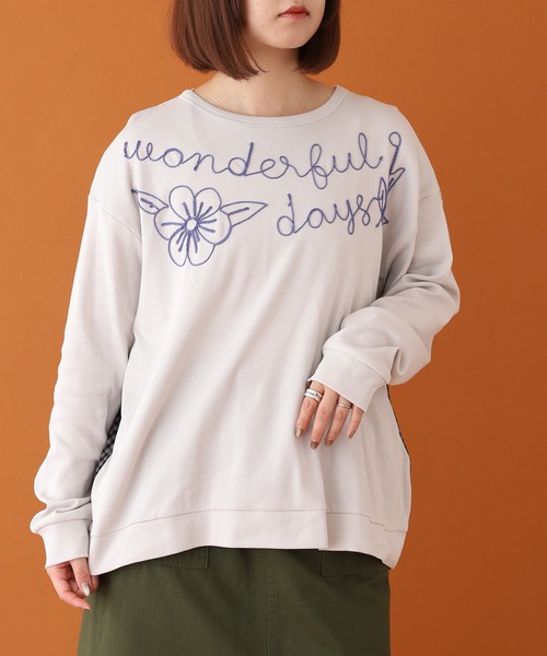Emago(イマゴ)の「EMAGO ロゴ刺繍切替えプルオーバー 長袖(Tシャツ/カットソー・レディース・モカ/ネイビー/グレー・FREE)」の14枚目の写真