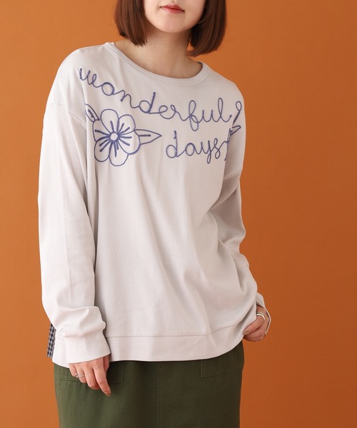 Emago(イマゴ)の「EMAGO ロゴ刺繍切替えプルオーバー 長袖(Tシャツ/カットソー・レディース・モカ/ネイビー/グレー・FREE)」の15枚目の写真