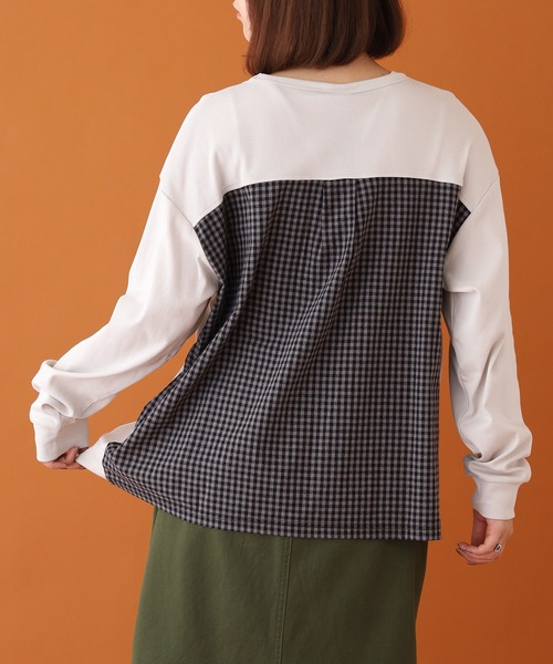 Emago(イマゴ)の「EMAGO ロゴ刺繍切替えプルオーバー 長袖(Tシャツ/カットソー・レディース・モカ/ネイビー/グレー・FREE)」の16枚目の写真