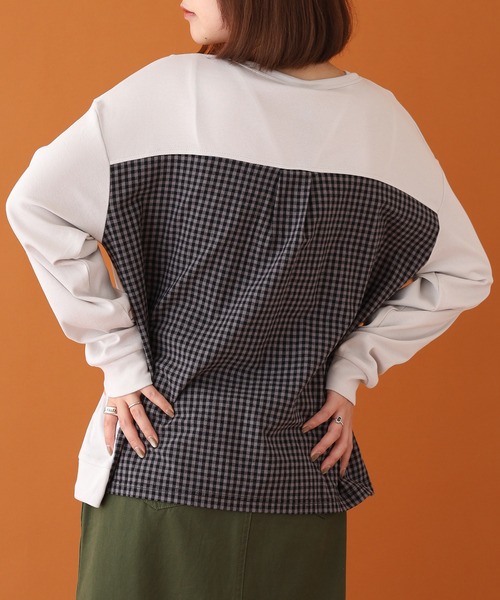 Emago(イマゴ)の「EMAGO ロゴ刺繍切替えプルオーバー 長袖(Tシャツ/カットソー・レディース・モカ/ネイビー/グレー・FREE)」の17枚目の写真
