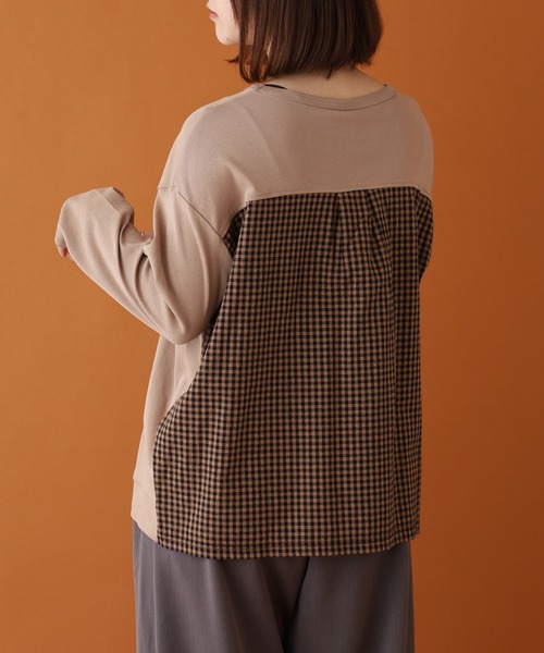 Emago(イマゴ)の「EMAGO ロゴ刺繍切替えプルオーバー 長袖(Tシャツ/カットソー・レディース・モカ/ネイビー/グレー・FREE)」の5枚目の写真