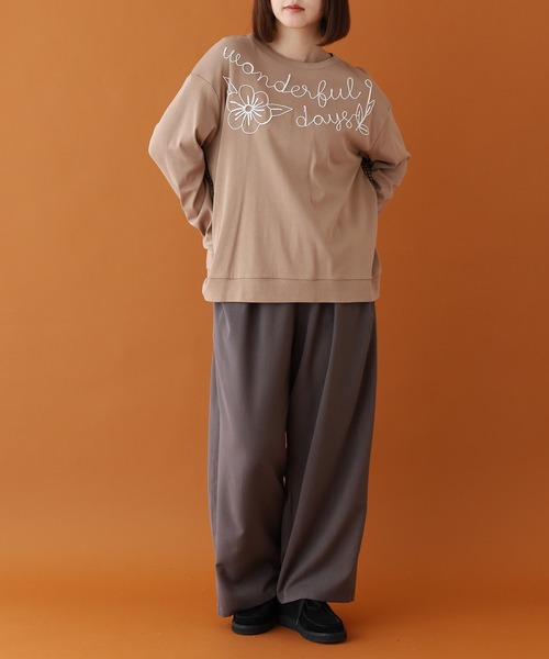 Emago(イマゴ)の「EMAGO ロゴ刺繍切替えプルオーバー 長袖(Tシャツ/カットソー・レディース・モカ/ネイビー/グレー・FREE)」の6枚目の写真