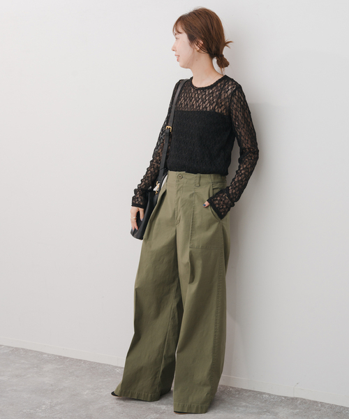 Spick & Span（スピックアンドスパン）の「《追加》ストレッチレースクルーネックプルオーバー（Tシャツ/カットソー・レディース・アイボリー/ブラック・FREE）」の4枚目の写真