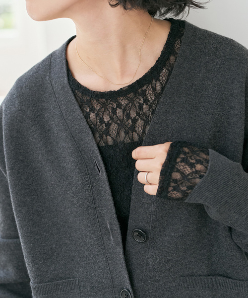 Spick & Span（スピックアンドスパン）の「《追加》ストレッチレースクルーネックプルオーバー（Tシャツ/カットソー・レディース・アイボリー/ブラック・FREE）」の8枚目の写真