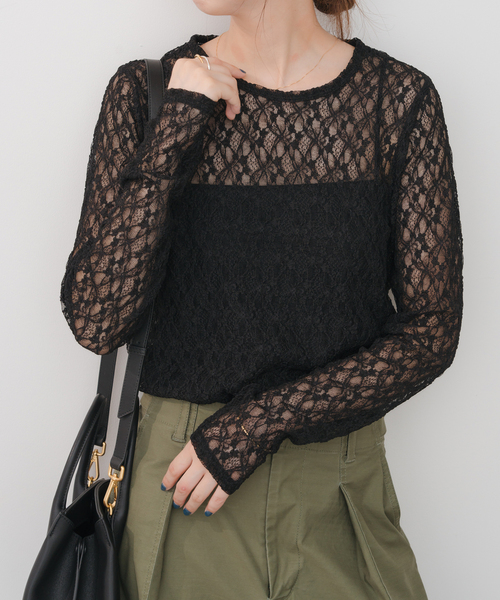 Spick & Span（スピックアンドスパン）の「《追加》ストレッチレースクルーネックプルオーバー（Tシャツ/カットソー・レディース・アイボリー/ブラック・FREE）」の12枚目の写真