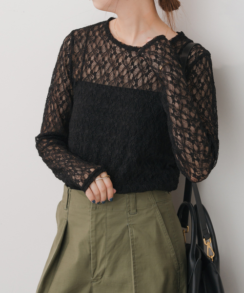 Spick & Span（スピックアンドスパン）の「《追加》ストレッチレースクルーネックプルオーバー（Tシャツ/カットソー・レディース・アイボリー/ブラック・FREE）」の13枚目の写真