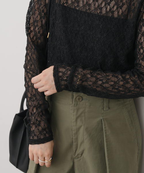 Spick & Span（スピックアンドスパン）の「《追加》ストレッチレースクルーネックプルオーバー（Tシャツ/カットソー・レディース・アイボリー/ブラック・FREE）」の15枚目の写真