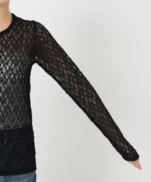 追加》ストレッチレースクルーネックプルオーバー（Tシャツ/カットソー