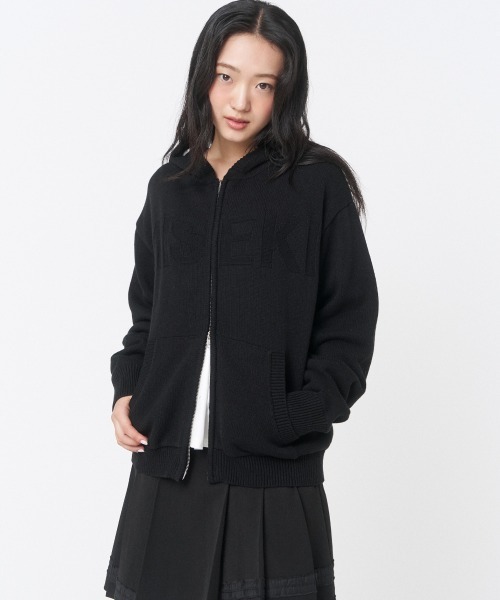 LOGO KNIT HOODIE ZIP‑UP