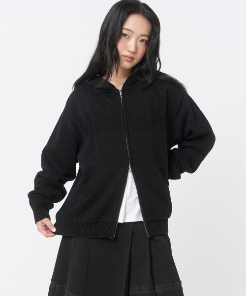 Miseki SEOUL(ミセキソウル)の「LOGO KNIT HOODIE ZIP-UP(パーカー・レディース・ブラック・OS)」の2枚目の写真