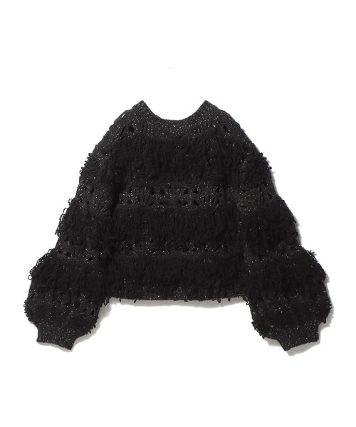 boussole（ブソル）の「BOUSSOLE / フリンジニットプルオーバー（ニット/セーター・レディース・オフホワイト/ブラック・FREE）」の3枚目の写真