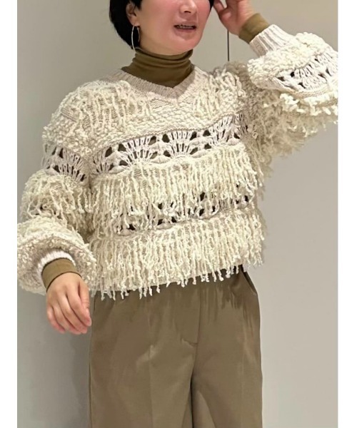 boussole（ブソル）の「BOUSSOLE / フリンジニットプルオーバー（ニット/セーター・レディース・オフホワイト/ブラック・FREE）」の12枚目の写真