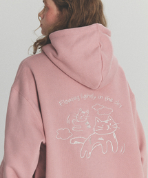 グルームキャット刺繍フードパーカーインディピンク