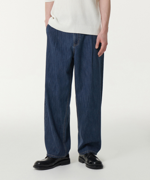 MUSINSA STANDARD（ムシンサスタンダード）の「リネンライクセミバルーンデニムパンツ[ミディアムインディゴ]（デニムパンツ・メンズ・その他・31/33/26/27/28/29/38/36/34/32/30）」の2枚目の写真