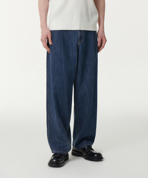 MUSINSA STANDARD（ムシンサスタンダード）の「リネンライクセミバルーンデニムパンツ[ミディアムインディゴ]（デニムパンツ・メンズ・その他・31/33/26/27/28/29/38/36/34/32/30）」の3枚目の写真