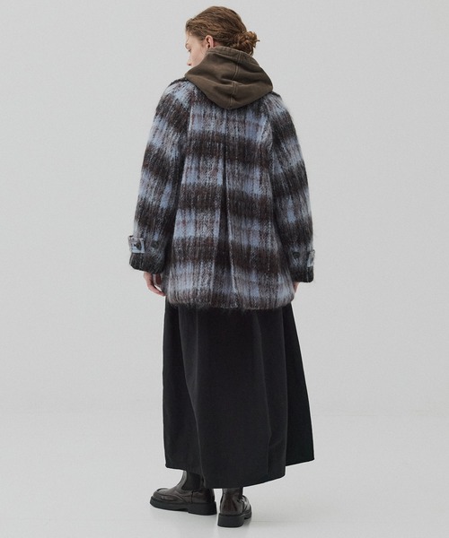 定価36300円　【PUBLIC TOKYO】　チェックベルテッドコート 残りわずか】ワイドラペルチェックコート（ステンカラーコート
