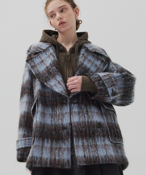 【美品】public tokyo チェックオフセットコート チェックオフセットコート 切替 シングル チェスター | ブランド古着の