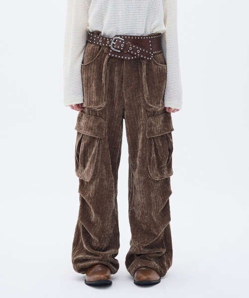 CAIMAN VELVET CARGO PANTS BROWN