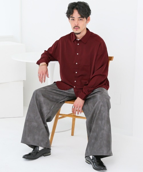 LUXSTYLE(ラグスタイル)の「バルーンスリーブ長袖シャツ(シャツ/ブラウス・メンズ・ブラウン/スミクロ/ブラック/バーガンディー/ホワイト・M/L)」の14枚目の写真