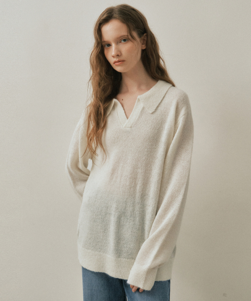 WEDNESDAYOASISFORWOMEN（ウェンズデー オアシス フォー ウーマン）の「W/アッシュオープンカラーウールニット_IVORY(WC25-KN82)（ニット/セーター・レディース・アイボリー・MEDIUM/LARGE）」の2枚目の写真