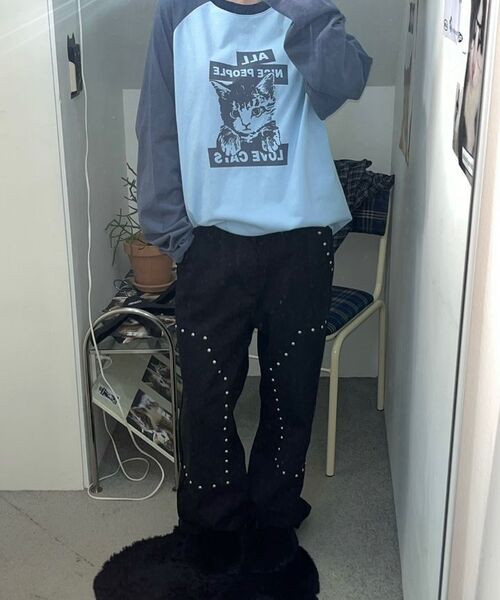ITZAVIBE(イッザバイブ)の「NICE PEOPLE LOVE CATS RAGLAN LONG SLEEVE - SKY BLUE(Tシャツ/カットソー・レディース・その他・MEDIUM/LARGE)」の14枚目の写真