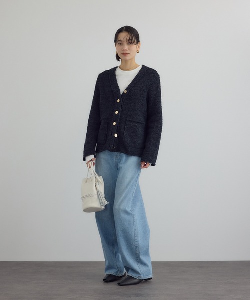 SALON adam et rope'(サロン アダム エ ロペ)の「Vネックジャケットカーディガン(カーディガン/ボレロ・レディース・オフホワイト/ブラック・FREE)」の6枚目の写真