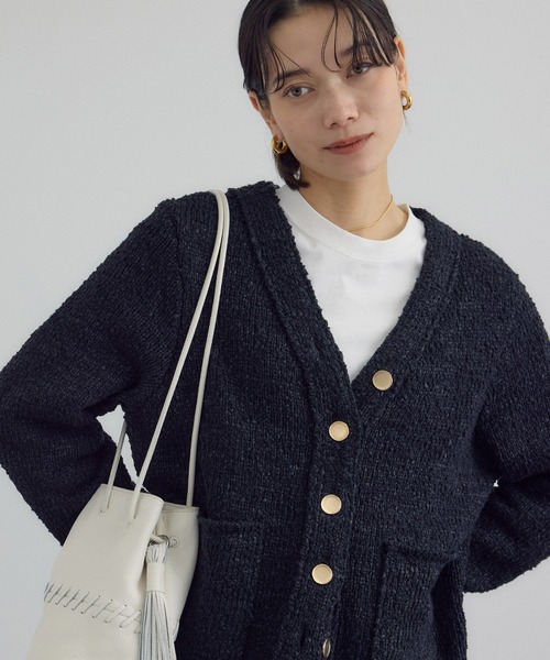 SALON adam et rope'(サロン アダム エ ロペ)の「Vネックジャケットカーディガン(カーディガン/ボレロ・レディース・オフホワイト/ブラック・FREE)」の8枚目の写真