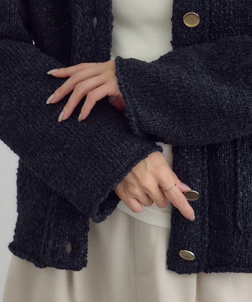 SALON adam et rope'(サロン アダム エ ロペ)の「Vネックジャケットカーディガン(カーディガン/ボレロ・レディース・オフホワイト/ブラック・FREE)」の9枚目の写真