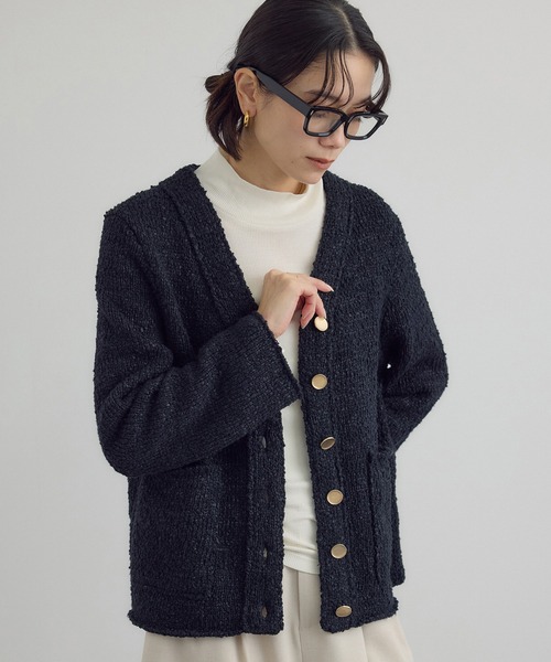 SALON adam et rope'(サロン アダム エ ロペ)の「Vネックジャケットカーディガン(カーディガン/ボレロ・レディース・オフホワイト/ブラック・FREE)」の10枚目の写真