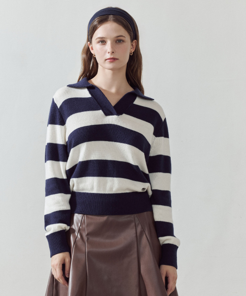 LORDLOAR（ロードロアル）の「シグニチャーボールドストライプカラー長袖ニットNAVY（ニット/セーター・レディース・その他・SMALL/MEDIUM/LARGE）」の2枚目の写真