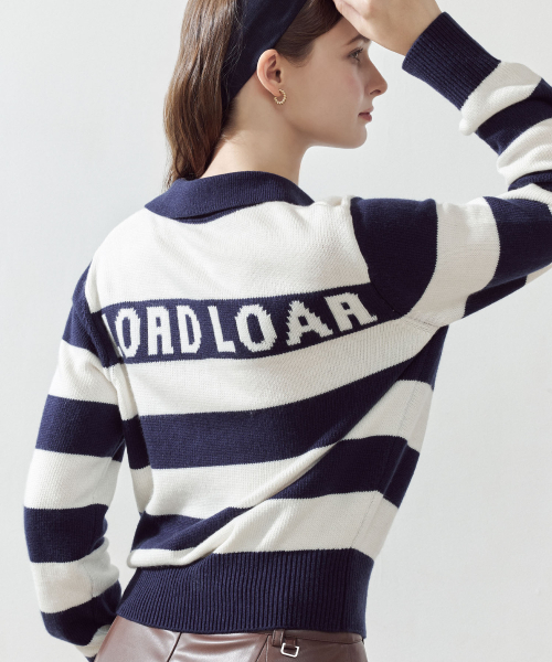 LORDLOAR（ロードロアル）の「シグニチャーボールドストライプカラー長袖ニットNAVY（ニット/セーター・レディース・その他・SMALL/MEDIUM/LARGE）」の4枚目の写真