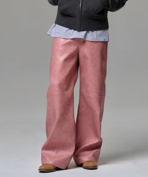 MEN FAUX LEATHER TWO-TONE PANEL PANTS - ROSEWOOD