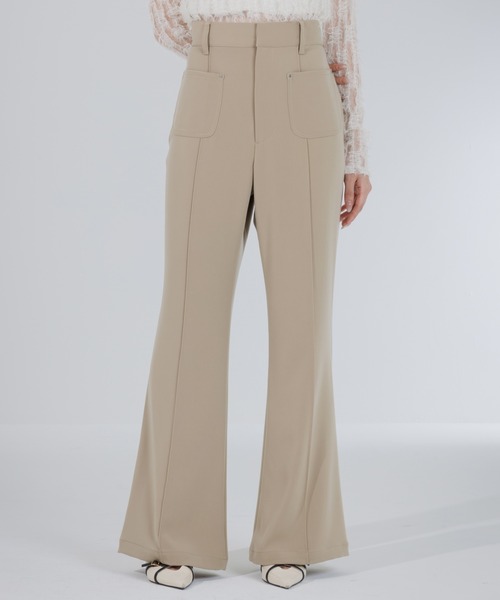 SENEE（セニー）の「high waist flare pocket pants（ハイウエストフレアポケットパンツ）（スラックス・レディース・ブラック/ベージュ・MEDIUM/SMALL）」の2枚目の写真