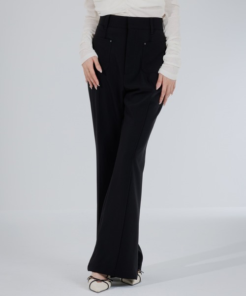SENEE（セニー）の「high waist flare pocket pants（ハイウエストフレアポケットパンツ）（スラックス・レディース・ブラック/ベージュ・MEDIUM/SMALL）」の4枚目の写真