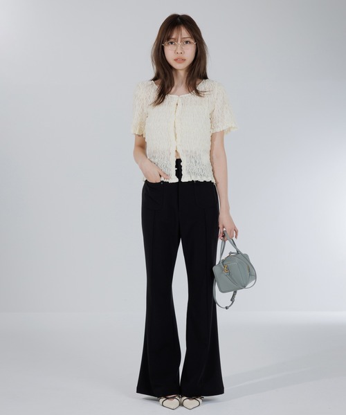 SENEE（セニー）の「high waist flare pocket pants（ハイウエストフレアポケットパンツ）（スラックス・レディース・ブラック/ベージュ・MEDIUM/SMALL）」の5枚目の写真