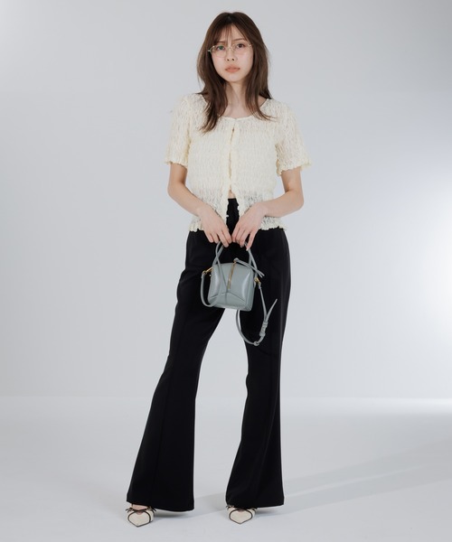 SENEE（セニー）の「high waist flare pocket pants（ハイウエストフレアポケットパンツ）（スラックス・レディース・ブラック/ベージュ・MEDIUM/SMALL）」の7枚目の写真