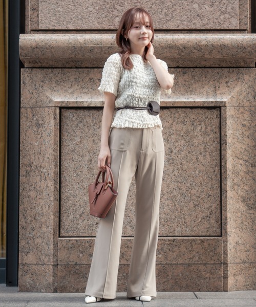 SENEE（セニー）の「high waist flare pocket pants（ハイウエストフレアポケットパンツ）（スラックス・レディース・ブラック/ベージュ・MEDIUM/SMALL）」の13枚目の写真