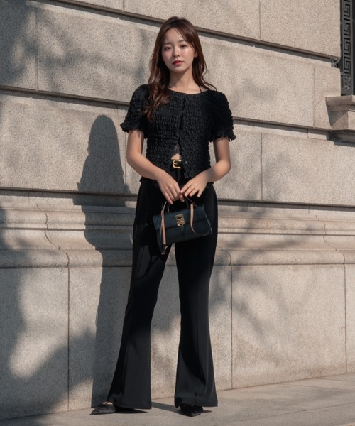 SENEE（セニー）の「high waist flare pocket pants（ハイウエストフレアポケットパンツ）（スラックス・レディース・ブラック/ベージュ・MEDIUM/SMALL）」の17枚目の写真