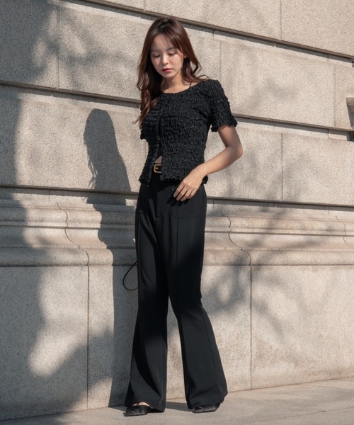 SENEE（セニー）の「high waist flare pocket pants（ハイウエストフレアポケットパンツ）（スラックス・レディース・ブラック/ベージュ・MEDIUM/SMALL）」の15枚目の写真