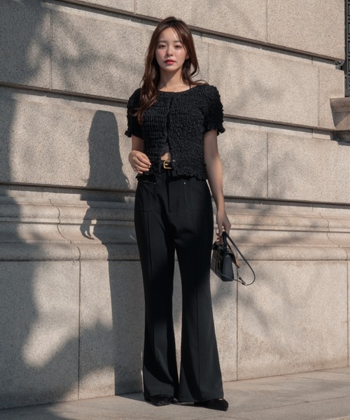 SENEE（セニー）の「high waist flare pocket pants（ハイウエストフレアポケットパンツ）（スラックス・レディース・ブラック/ベージュ・MEDIUM/SMALL）」の16枚目の写真
