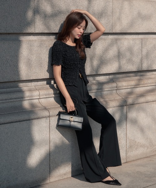 SENEE（セニー）の「high waist flare pocket pants（ハイウエストフレアポケットパンツ）（スラックス・レディース・ブラック/ベージュ・MEDIUM/SMALL）」の19枚目の写真