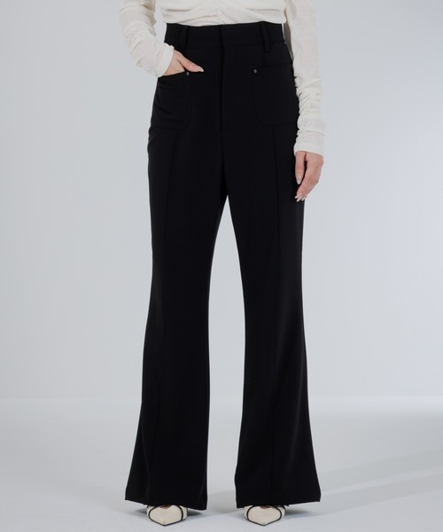 SENEE（セニー）の「high waist flare pocket pants（ハイウエストフレアポケットパンツ）（スラックス・レディース・ブラック/ベージュ・MEDIUM/SMALL）」の3枚目の写真